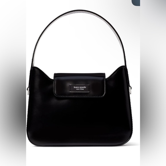 Kate Spade NY Sam Icon Spazzolato Leather Mini Hobo. Black/Silver. - Picture 1 of 15